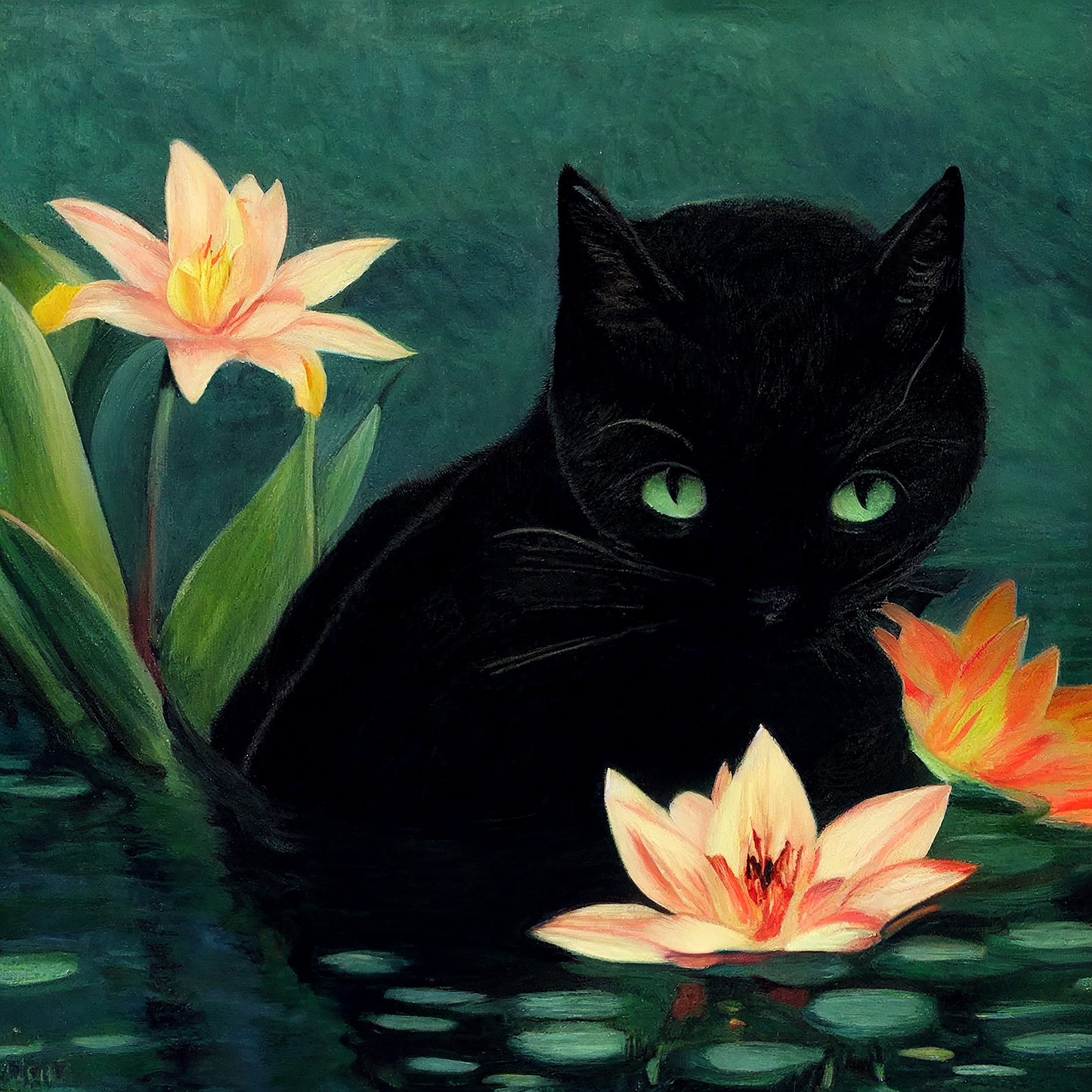 Cat Amongst The Lilies Greeting Card
