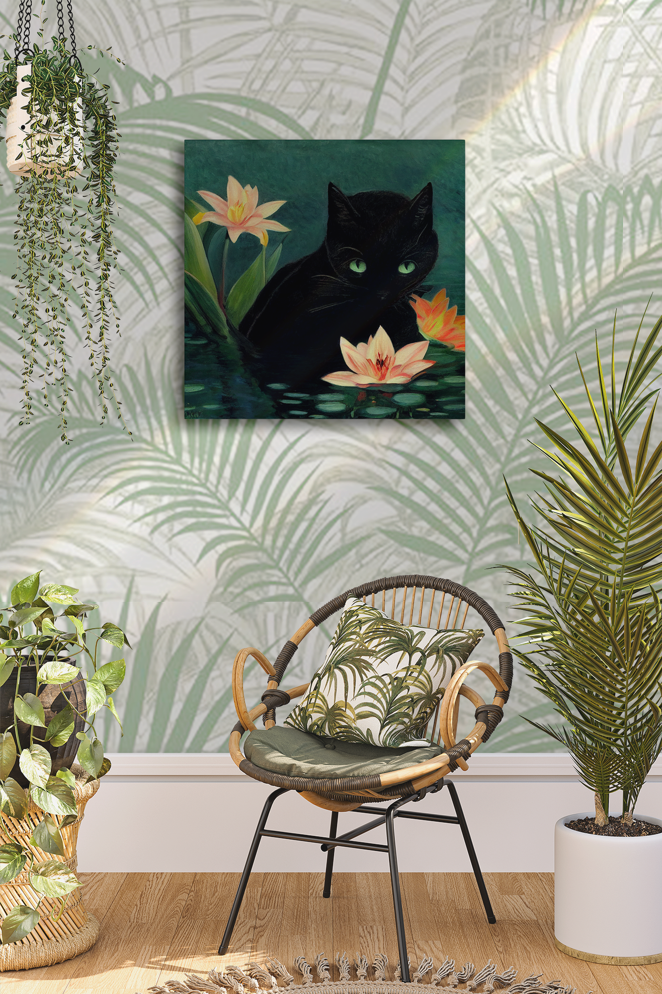 Cat Amongst The Lilies Canvas