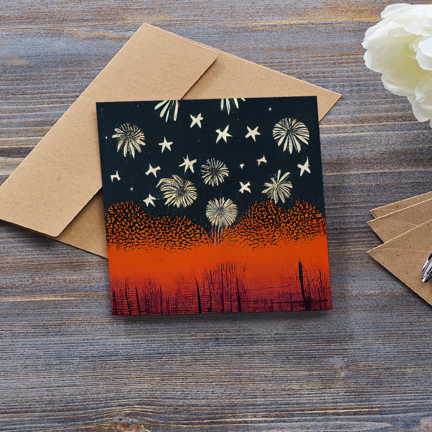Fireworks Over Forest Greeting Card