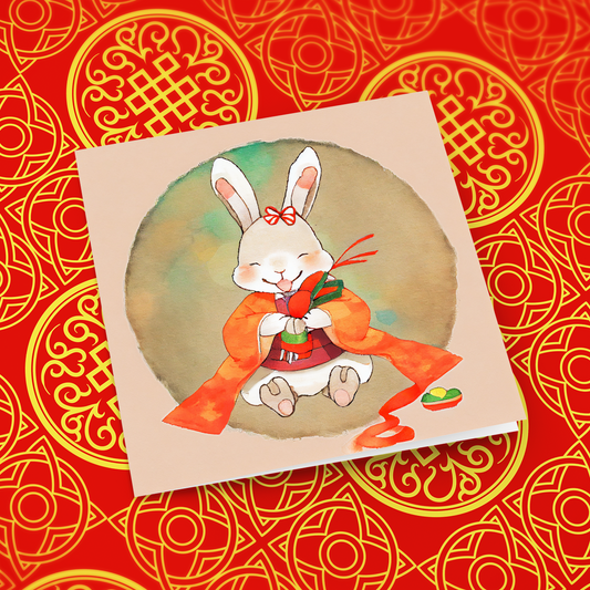 Happy Rabbit (on pink) Greeting Card