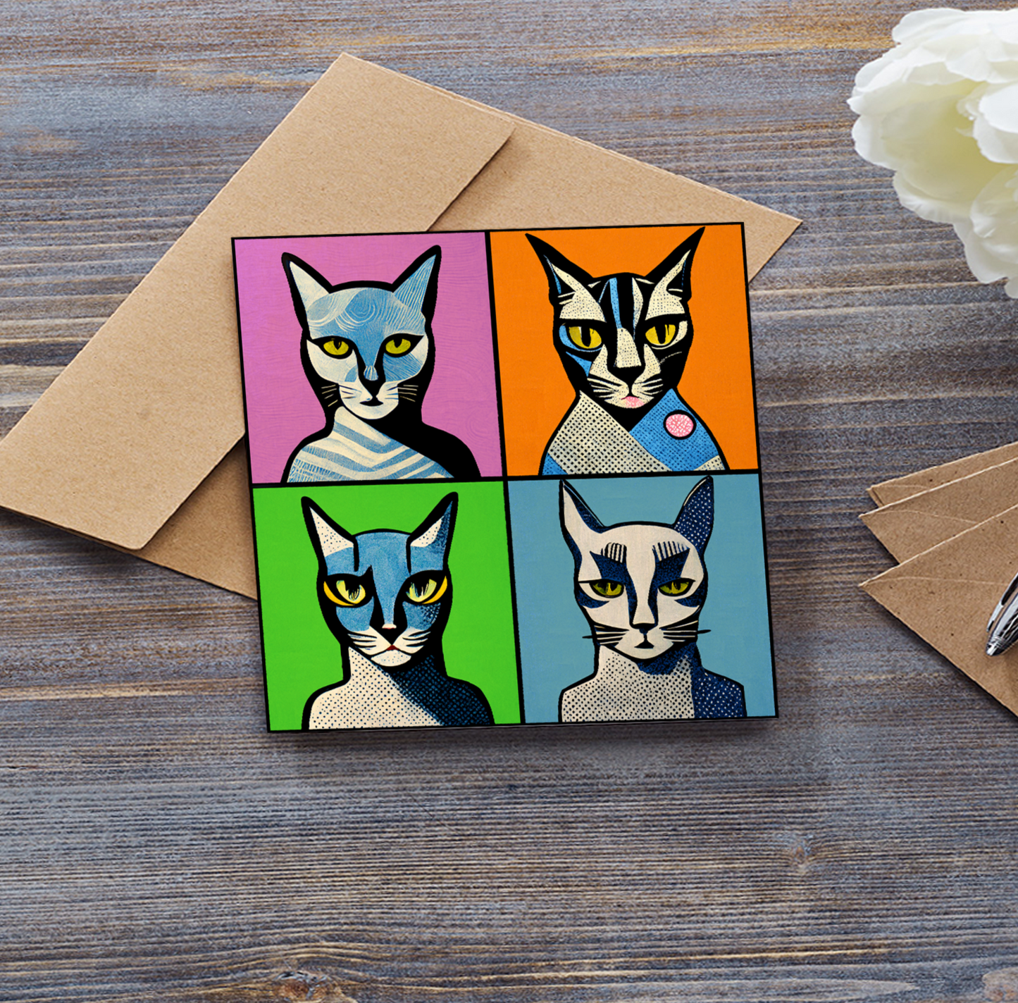 Pop Cat Quad Greeting Card