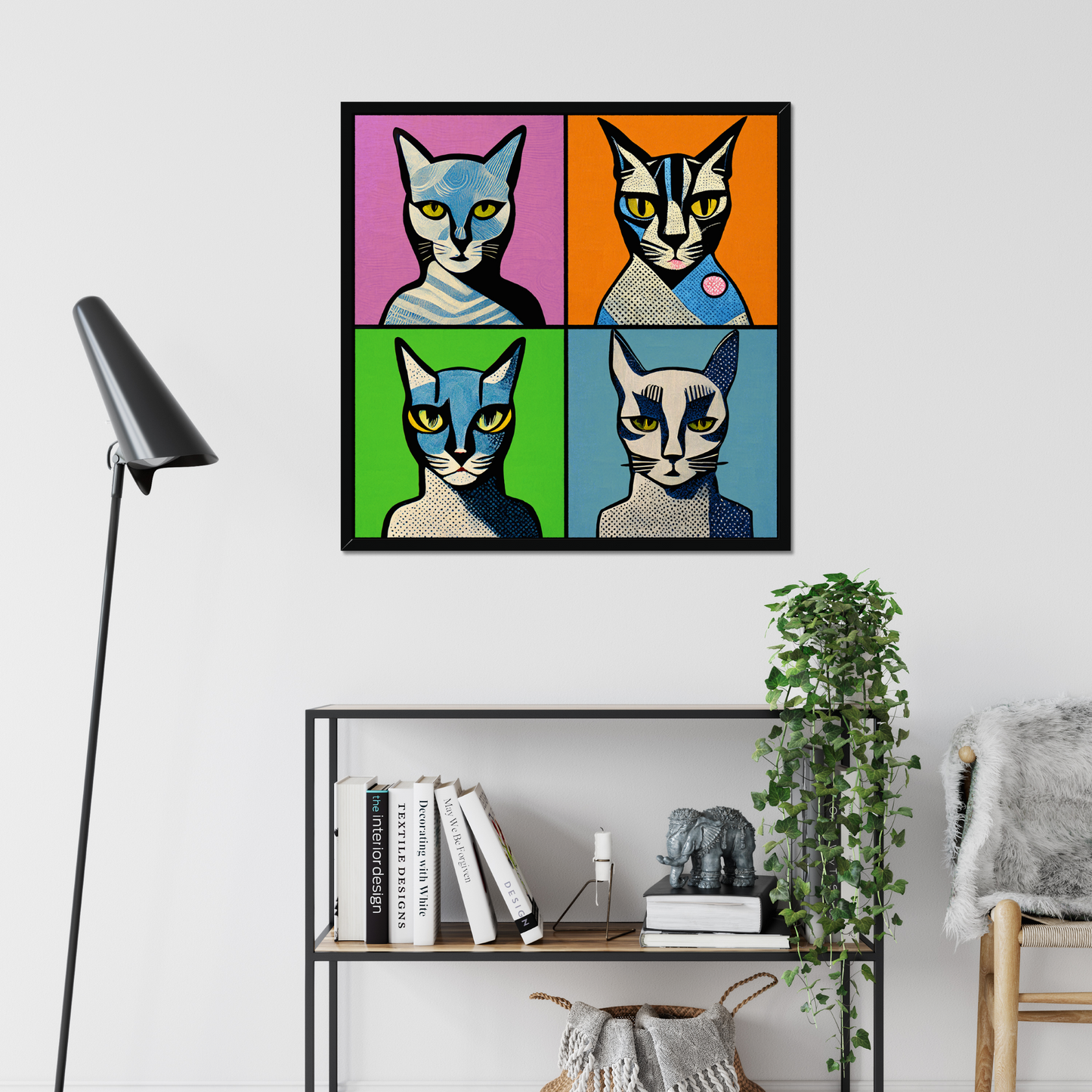 Pop Cat Quad Framed Canvas