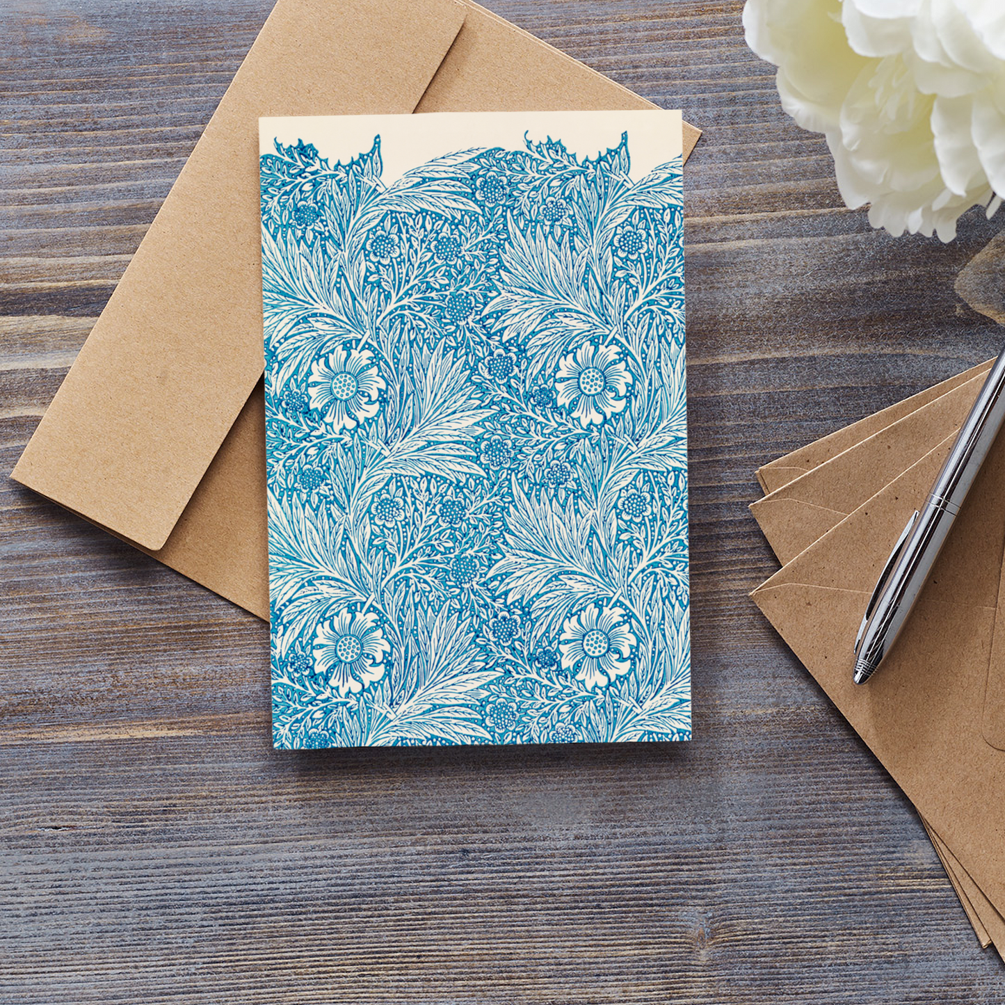 William Morris - Blue Marigold Greeting Card