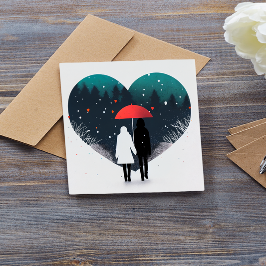 Wintery Walk Through The Forest Holding Hands Greeting Card